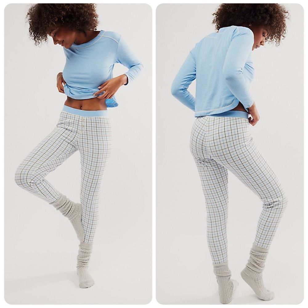Free People Intimately Chill Evening Pajama Pants in Ivory Combo Plaid | Small